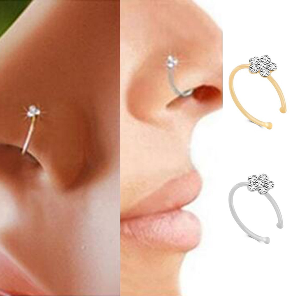 1PC Silver And Gold Color Nose Piercing Jewelry Nose Hoop Nostril Ring Flower Helix Cartilage Tragus Earring Sexy Body Jewelry