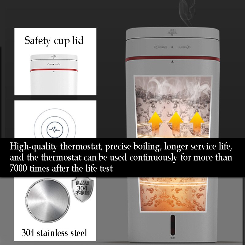 500ML Portable Fast Boiling Water Kettle 110V-240V Travel Outdoor Electric Kettle Water Heater Insulable Water Boiler