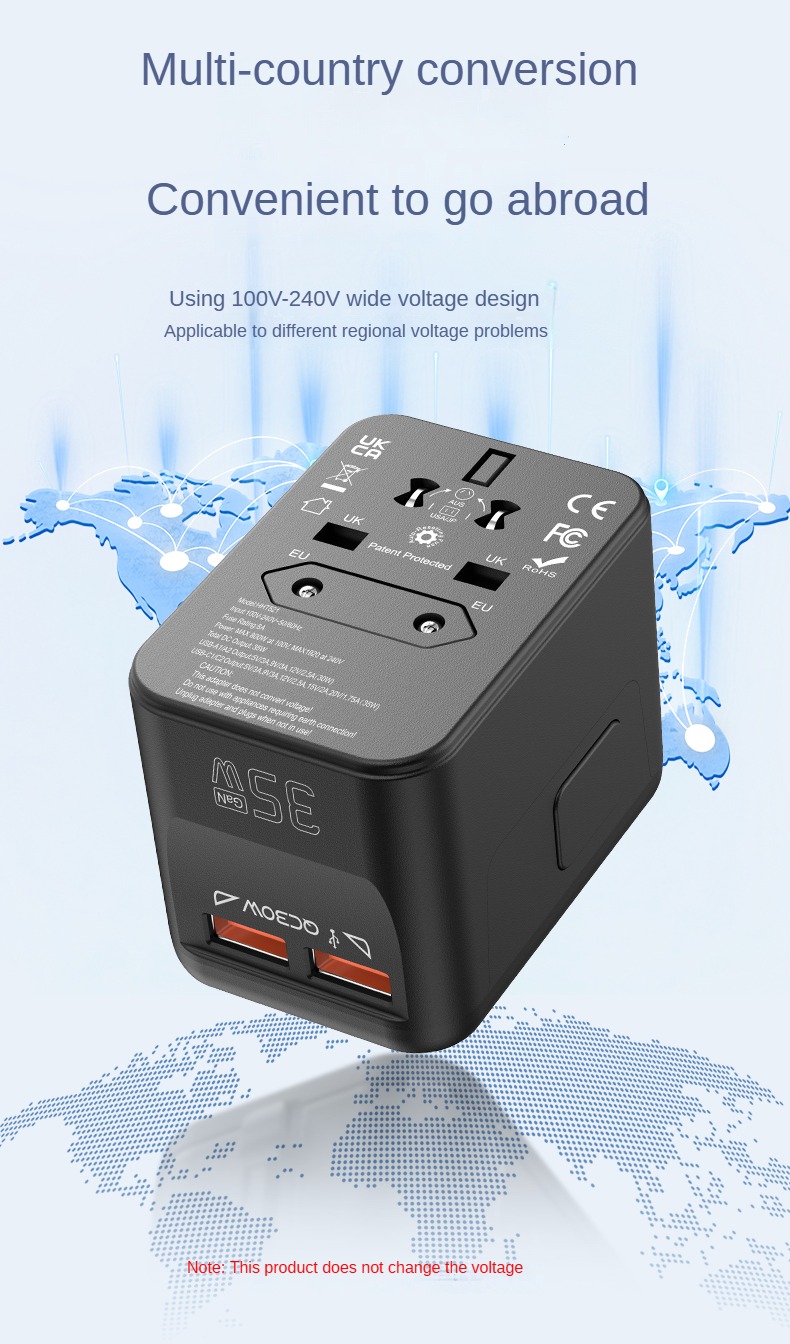 El enchufe adaptador universal GAN de 35 W es un convertidor de enchufe de viaje multifuncional que se puede utilizar en múltiples formas