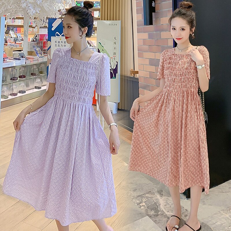1865# Maternity Dress Summer elastic Cotton Short Sleeve Loose Stylish Dress for Pregnant Women Mom Dress