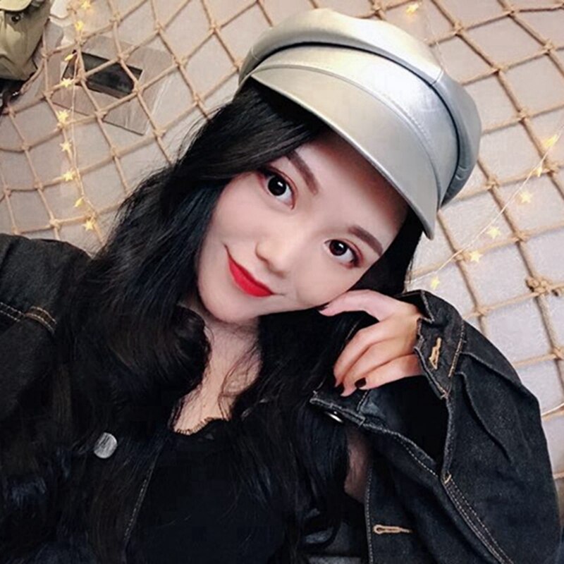 Talent hat custom silver leather cap all navy cap aristocratic female student cap hat sailor cap