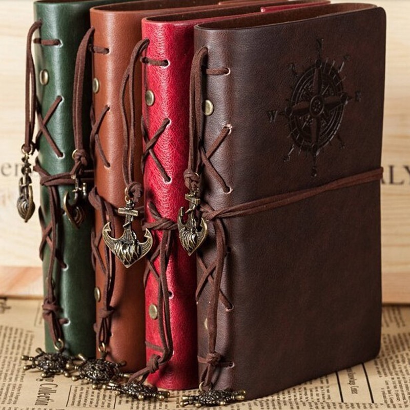Cahier et bloc-notes rétro à spirale, ancre PU cuir, carnet de notes, journal intime, voyageur, objet papeterie, appui vintage pirate remplaçable,