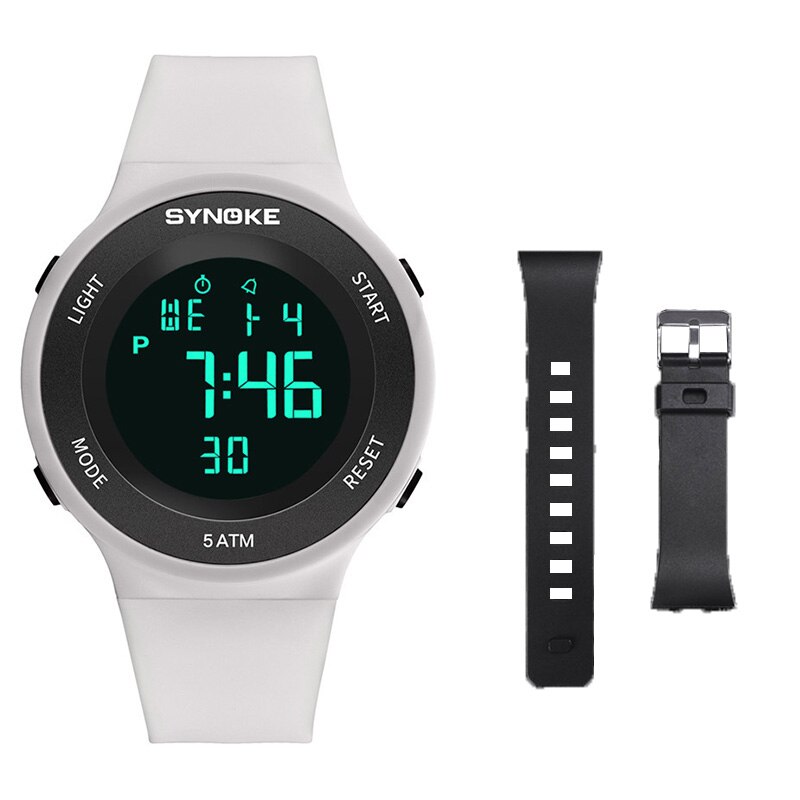 Synoke Horloges Mannen Led Digitale Horloge Man 50M Waterdicht Outdoor Sport Horloges Klok Met Band Relojes Hombre: White and Strap