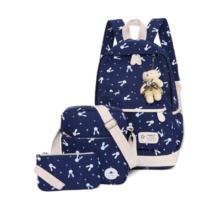 cartoon printing 3pcs/set school bags for women girls Fresh backpacks School backpack rucksack bag mochila escolar: blue