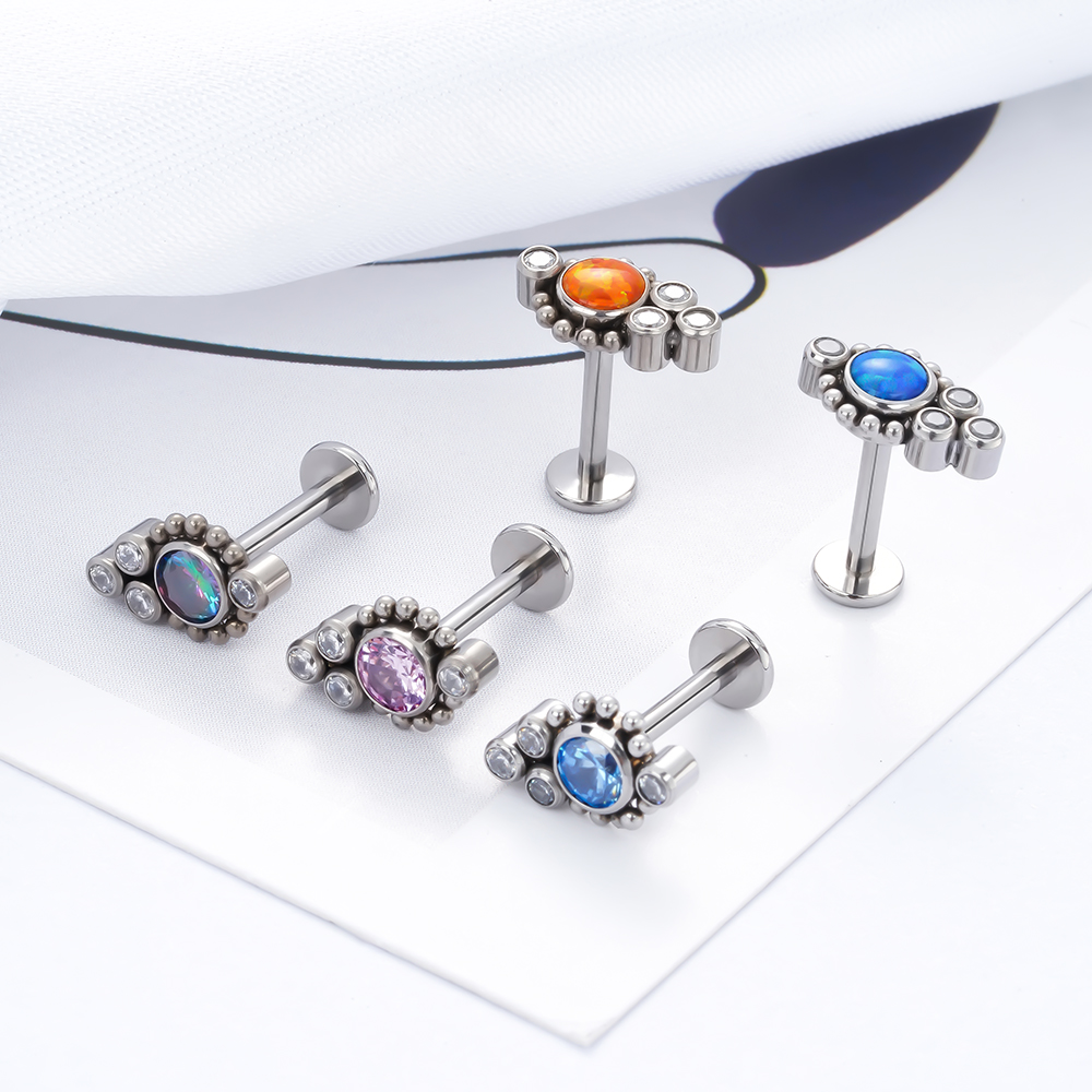 G23 titanio ASTM F136 cartílago pendientes circón ópalo ágata Labret labio Tragus de Navidad joyería Piercing para mujeres