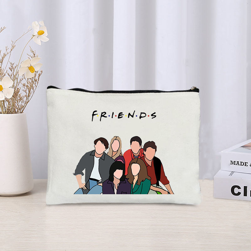 TV Show Friends Travel Cosmetic Organizer Kawaii Makeup Bag for Women Purse Eco-friendly Canvas Pencil Case Make up Pouch Bags: Dark Grey