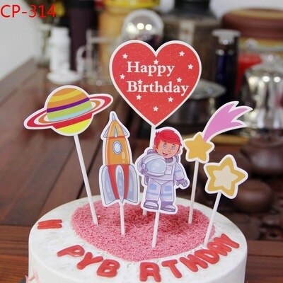 6 stk rumraket dem festdekoration rumskib cupcake toppers tegneserie astronaut ydre rum fest fødselsdagskage dekoration: Lysegrøn