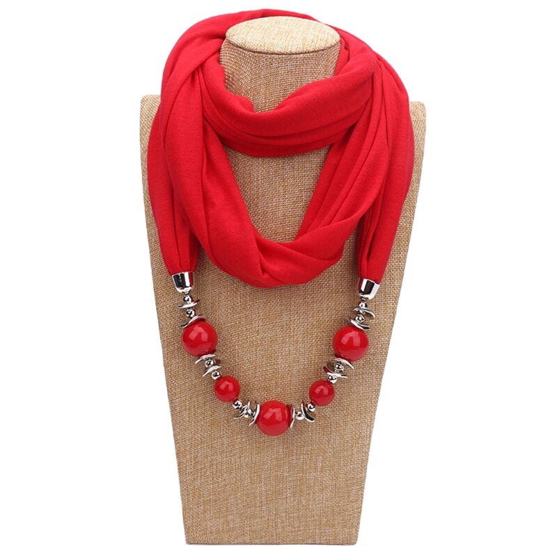 Womens Neckerchief Ring Scarf Necklaces Beads Solid Color Jewelry Shawl: 14