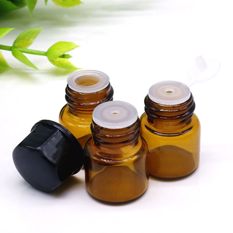 100 stuks 1ml lege glazen flesjes voor essentiële oliën, mini amberkleurige navulbare flesjes voor het bewaren van parfum.