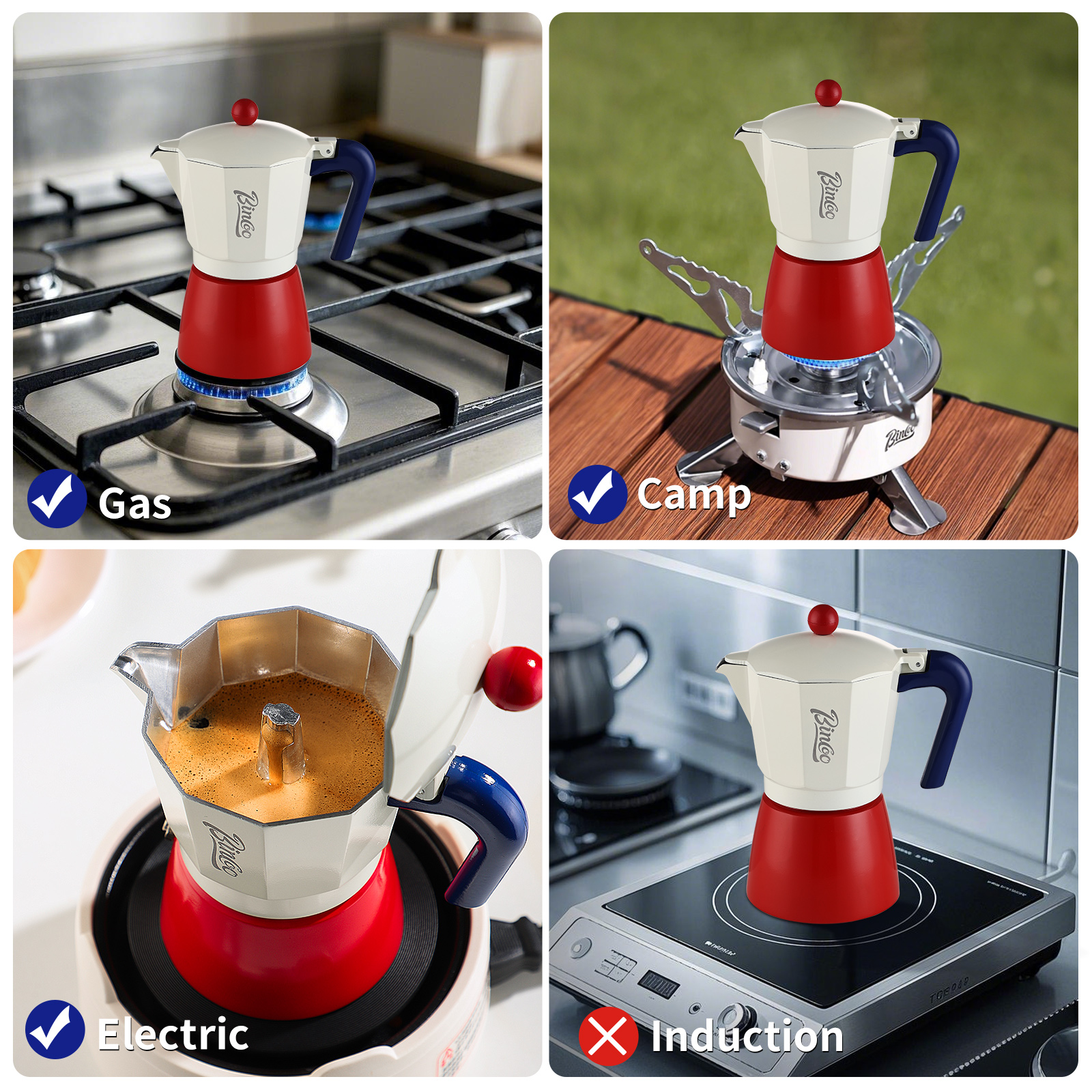 BINCOO 150 ml/300 ml Moka Pot, Koffiepotten, Mokka Potten, Kookplaat Espresso Maker, Italiaans Koffiezetapparaat, Kookplaat Espresso Koffiezetapparaat