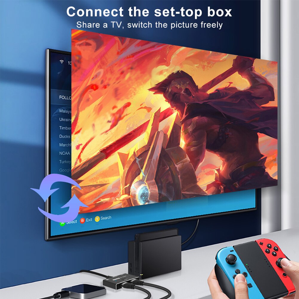 Switcher HDMI-compatible 2 in 1 out 48Gbps 8K60Hz 4K120Hz Switch Adapter for HDTV Projector Converter Adapter