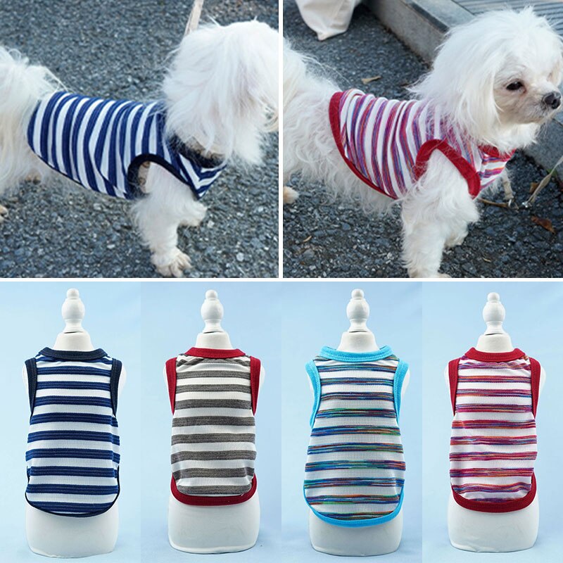Gilet sans manches en coton pour chien, T-shirt d'été à rayures, confortable, respirant, Simple, vêtements pour animaux de compagnie, pour petit chien et chat