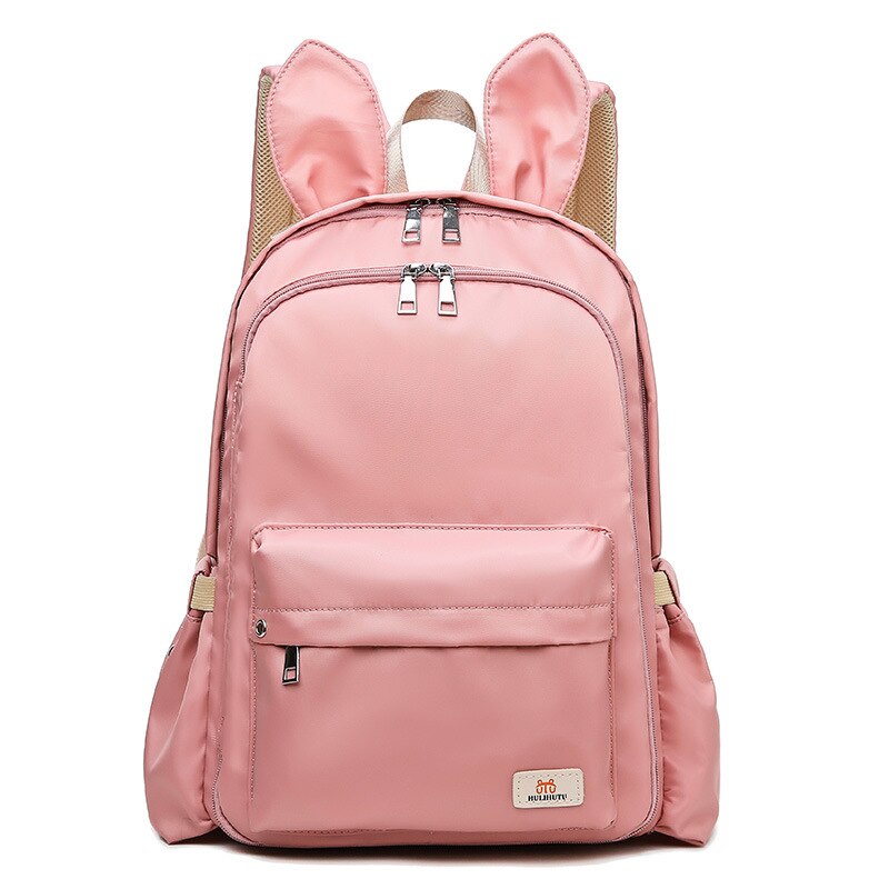 Korean-Style Cute Lightweight Backpack Women's Large-Capacity Backpack Multi-Function Mother Bag Travel Bag: Ear Pink