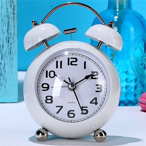 3inch Twin Bell Loud Nightlight Non Ticking Bedside Decor Desk Alarm Clocks: White