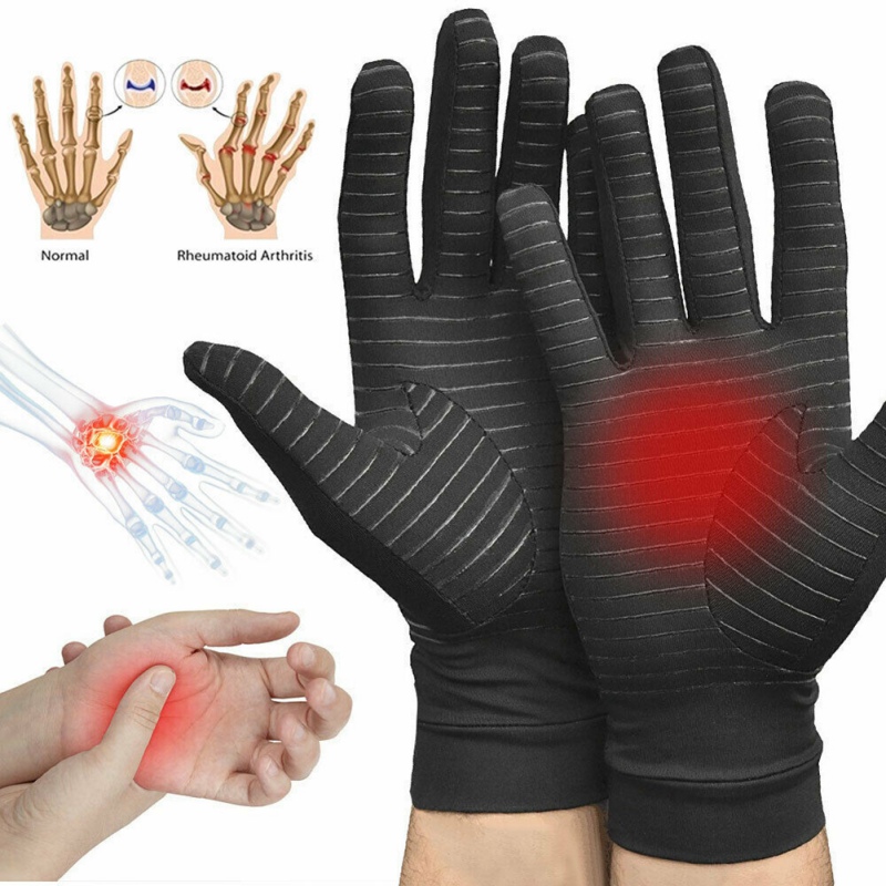 1 paar rutschfeste arthritis-kompressionshandschuhe, schwarze vollfingerhandschuhe, kupfer, zur linderung von arthritis