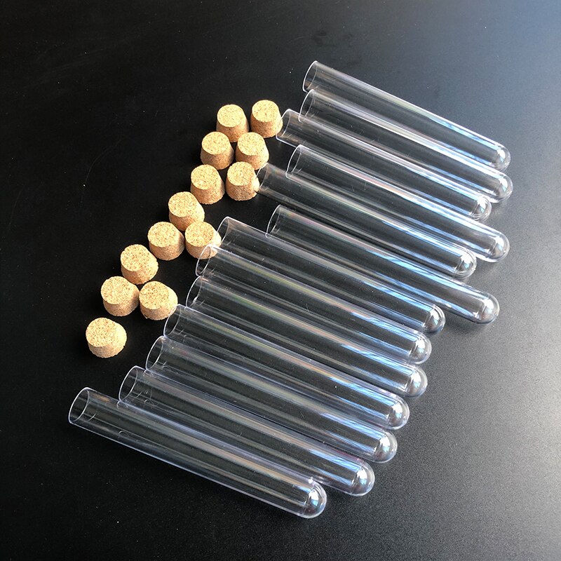 20PCS 12x100mm Clear Plastic Test Tube,School Supplies Lab Equipments Round Bottom Tube Vial with Cap，Wedding Favor Tube