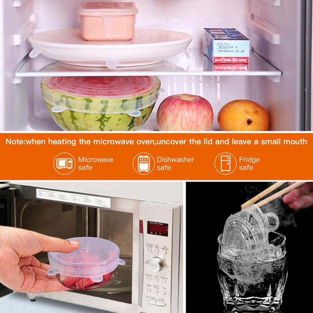 6 unids/set de tapas elásticas de silicona reutilizables, tapa universal de silicona, tapa de silicona para alimentos, tapa de olla, tapa de silicona, cacerola de cocina