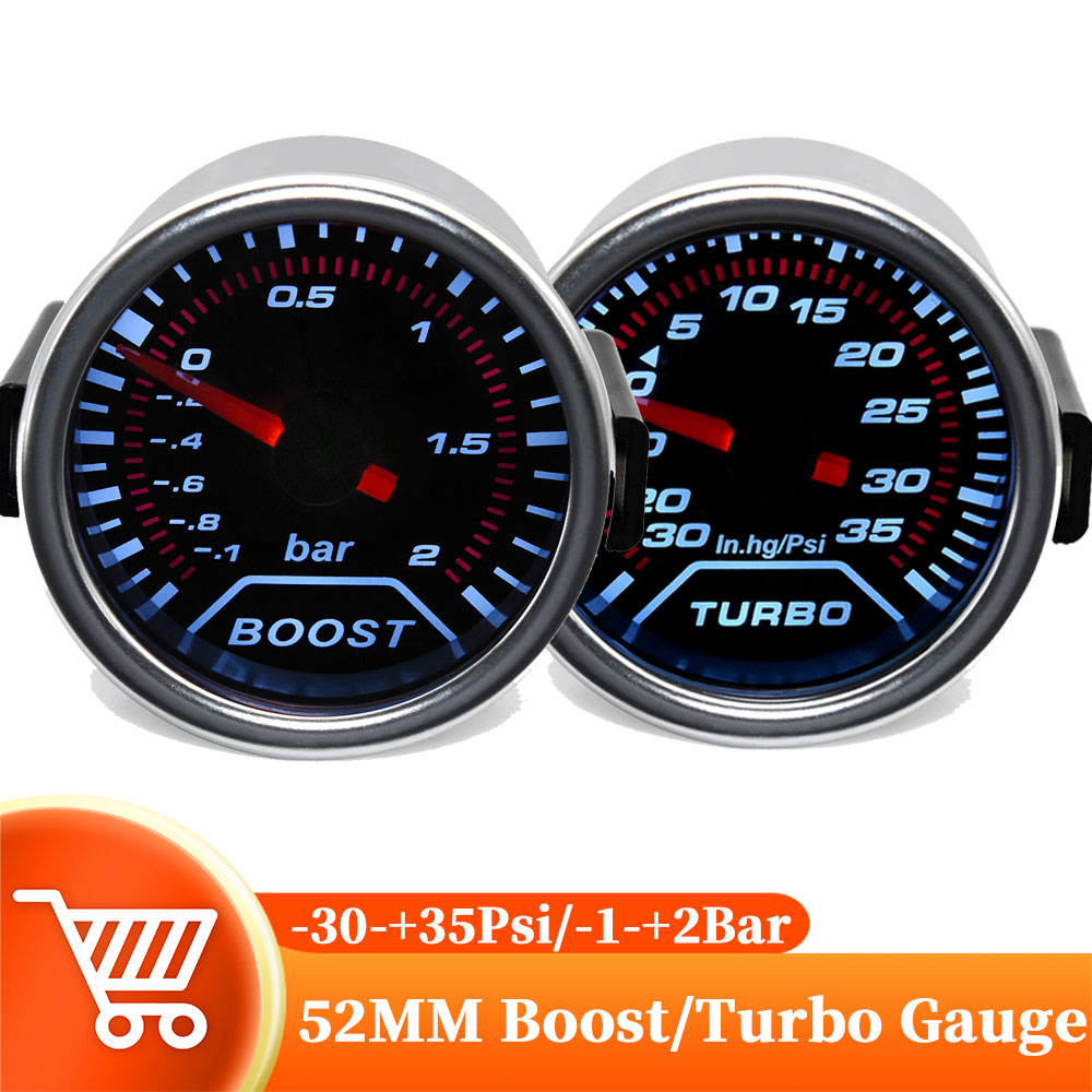 2 &quot;52Mm Auto Turbodrukmeter Turbo Manometer Bar Psi Rook Lens Wit Backight Turbo Gauge Boost Sensor houder Cup Voor Auto 12V