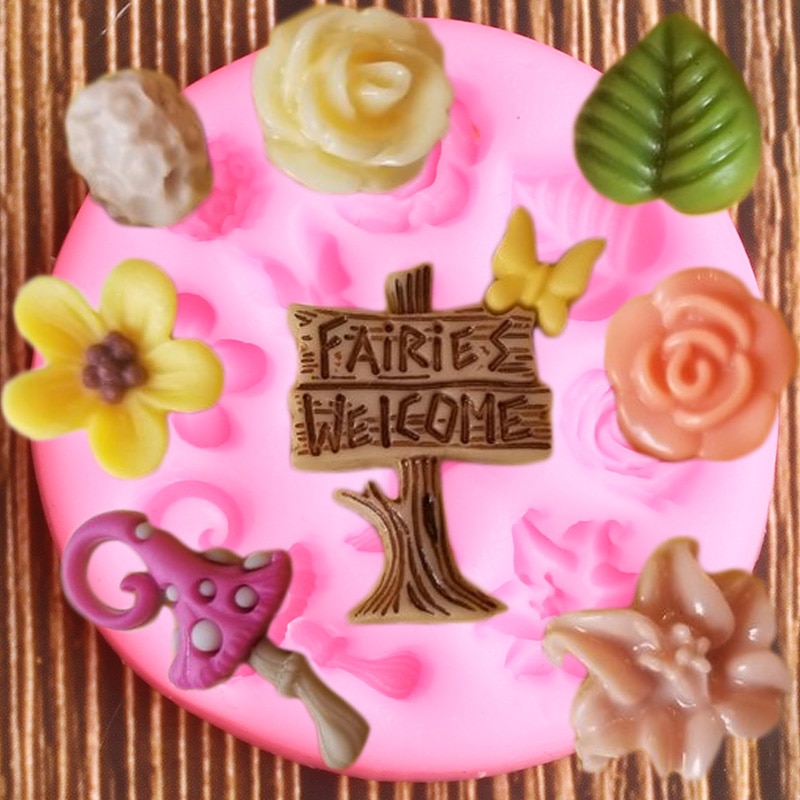 Bloem Bladeren Siliconen Mallen 3D Fairy Huis Fondant Mould Party Cake Decorating Gereedschap Klei Snoep Chocolade Mallen