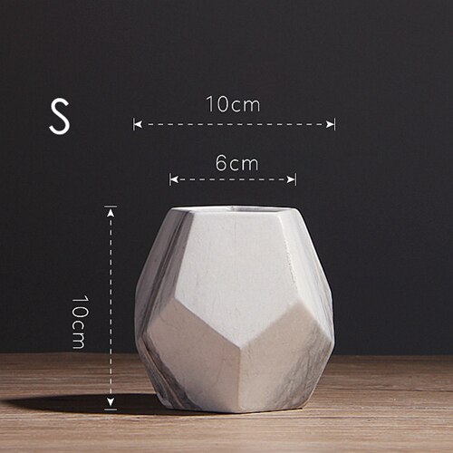 1pc Modern White Marbled Vase Geometric Shaped White Ceramic Flower Vase Desk Tabletop Holder Home Office Decoration: Small