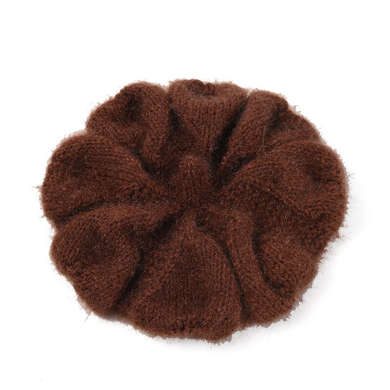 Autumn and Winter Women's Hat Knitted Warm Beret Love Pattern Painter Barette Hat Winter Hat: caramel colour