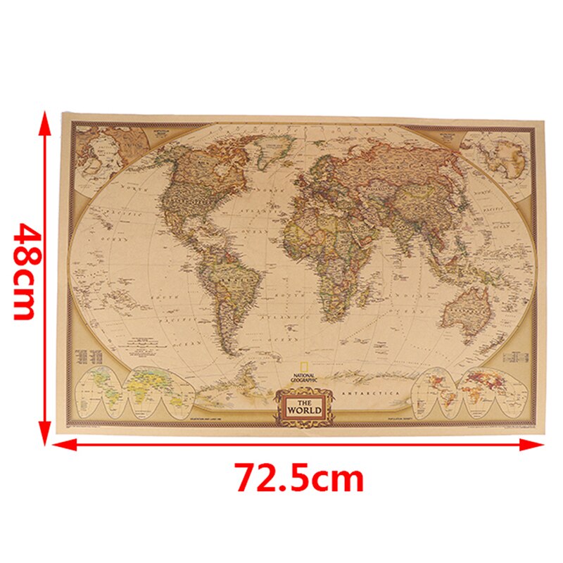 1PCS Large Vintage World Map Detailed Antique Poster Wall Chart Retro Paper Matte Kraft Paper 28*18inch Map Of World Home Decor