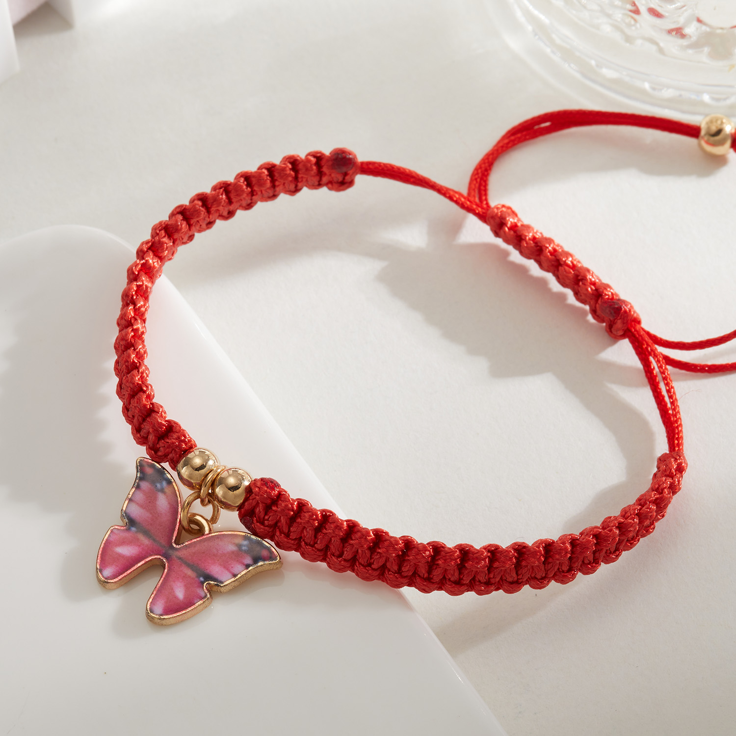 Colorul Cute Butterfly Bracelet for Women Charm Bracelet Adjustable Red Rope Chain Anklet Children Girl Jewelry: Pink