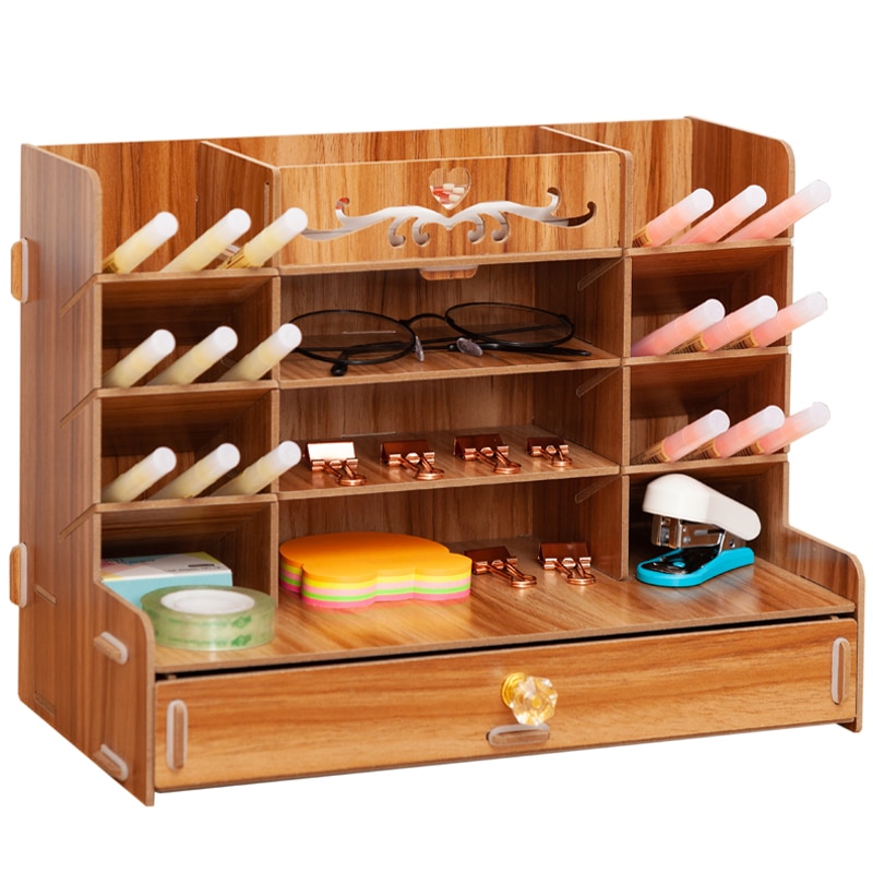 Pen holder Nordic ins storage box creativity office,desk stationery box wooden large capacity rack wooden book box