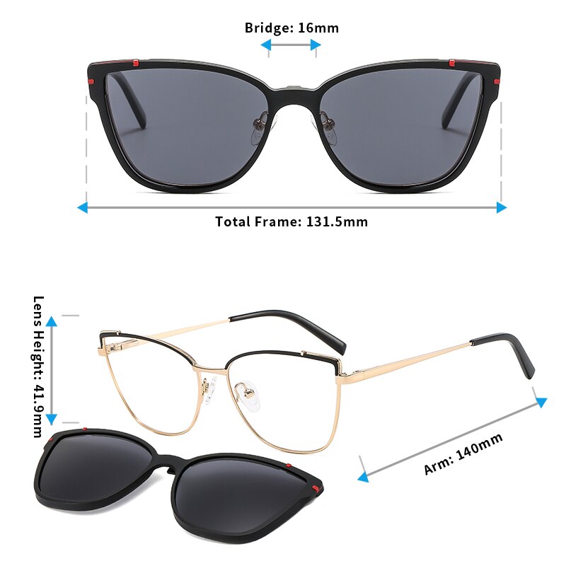 CEOFY – lunettes de soleil rétro polarisées en métal œil de chat pour femmes, monture de lunettes optique pour myopie, Prescription avec Clip,