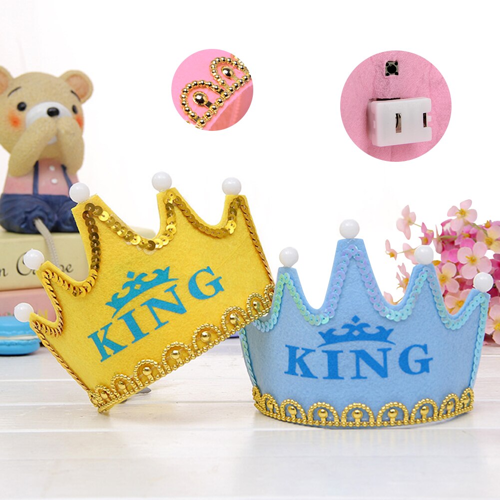 Crown Led Gelukkige Verjaardag Cap Kleurrijke Non-woven Hoed Koning Prinses Kroon Led Verjaardagsfeestje Decoraties Kerst Verjaardag Kroon