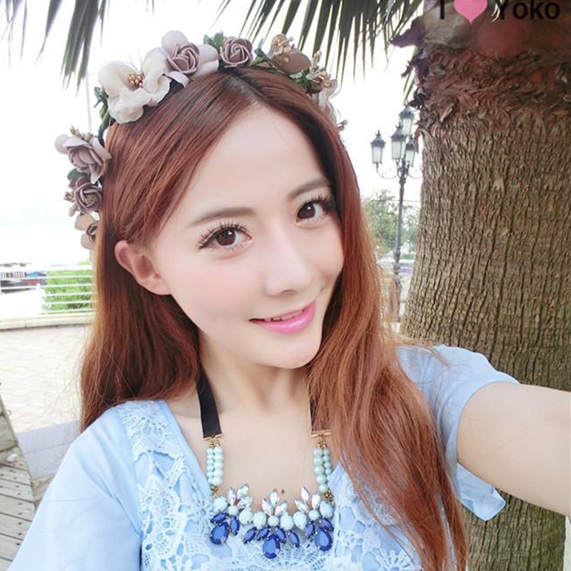 Estilo bohemio Mujer Flor del pelo corona boda vacaciones guirnalda de pelo guirnalda niñas flor diadema marrón accesorios para el cabello