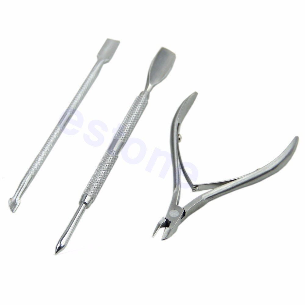 3pc Set Stainless Steel Nail Cuticle Spoon Pusher Remover Cutter Nipper Clipper