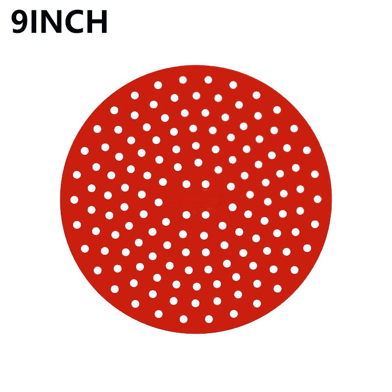 Reusable 1pc Air Fryer Square Baking Pads Food Grade Silicone Square Baking Tools Silicone Oil Mats Bun Cake Grilled Saucer: Round red-9 inch
