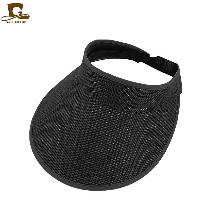 Women empty Top sun hat outdoor Summer Style hemp sports baseball cap Plastic Sun Visor Hat: BLACK