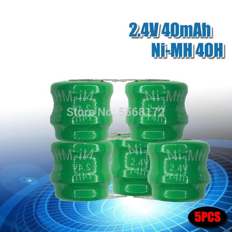 Original Ni-MH 2.4V 40mAh Rechargeable Button Cell Battery Pack Ni-MH Batteries With Pin: 5pcs