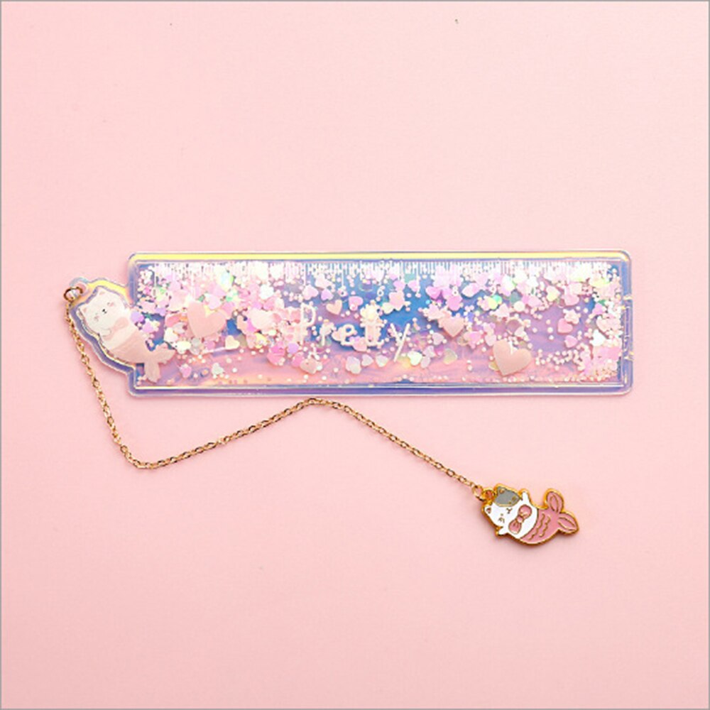 Cartoon Bookmark Drawing Ruler Cherry Flower Quicksand Plastic Ruler Measuring Straight Ruler Stationery Girl: C1