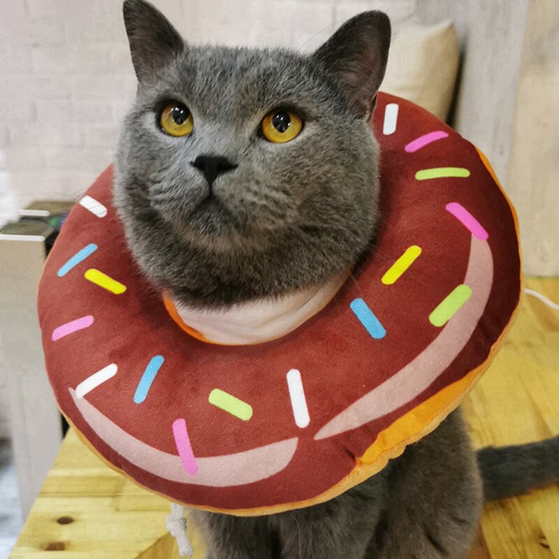 Haustier Hund Katze E-Kragen Erholung Einstellbar Baumwolle Mischungen Nacken Erholen Katze Donuts Gedruckt Elizabeth Kreis Schutz Kragen