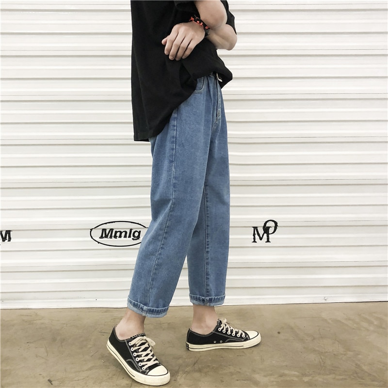 Fgkks trendmärke herr raka jeans herr enkla vilda ankellånga byxor sommar casual jeans herr