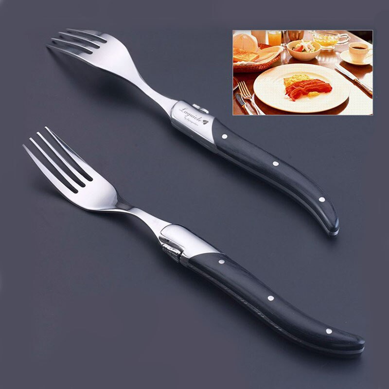 Laguiole Black Wood Knives 6-Piece Black Wooden Handle Steak Knife Fork Spoon set Japanese Wood Cutlery Christmas 8.7 in