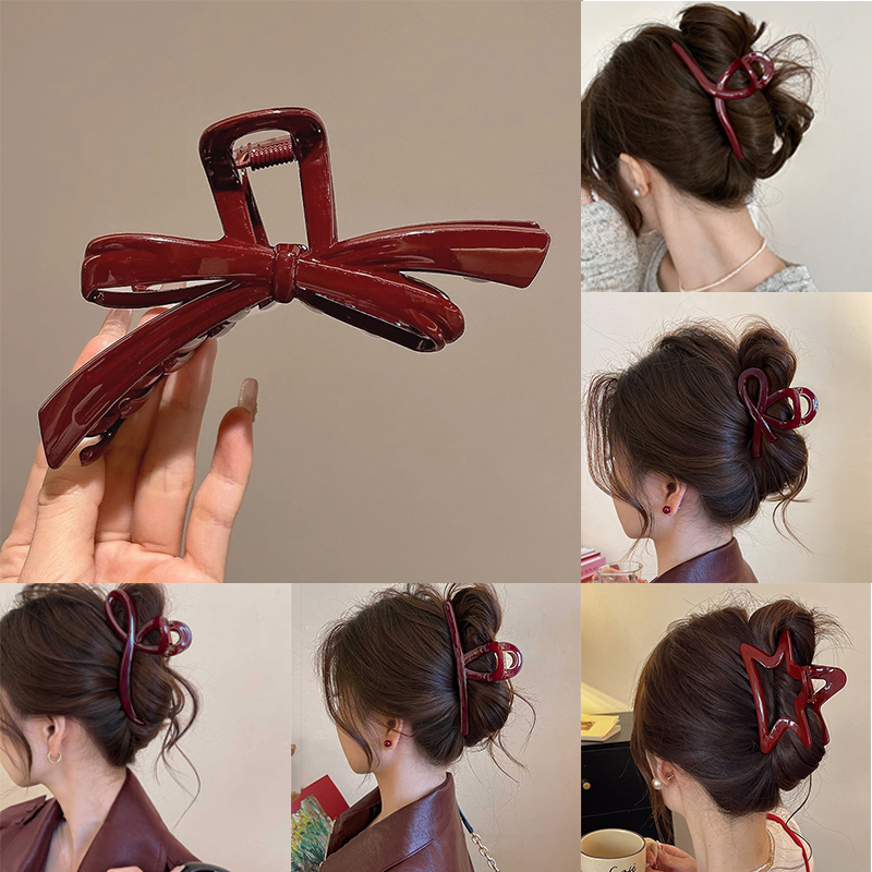 Pinzas para el cabello grandes de Color rojo oscuro para mujer, pasadores, horquillas, pinzas para el cabello de cola de caballo de plástico, accesorios para el cabello de tiburón para niñas mayores