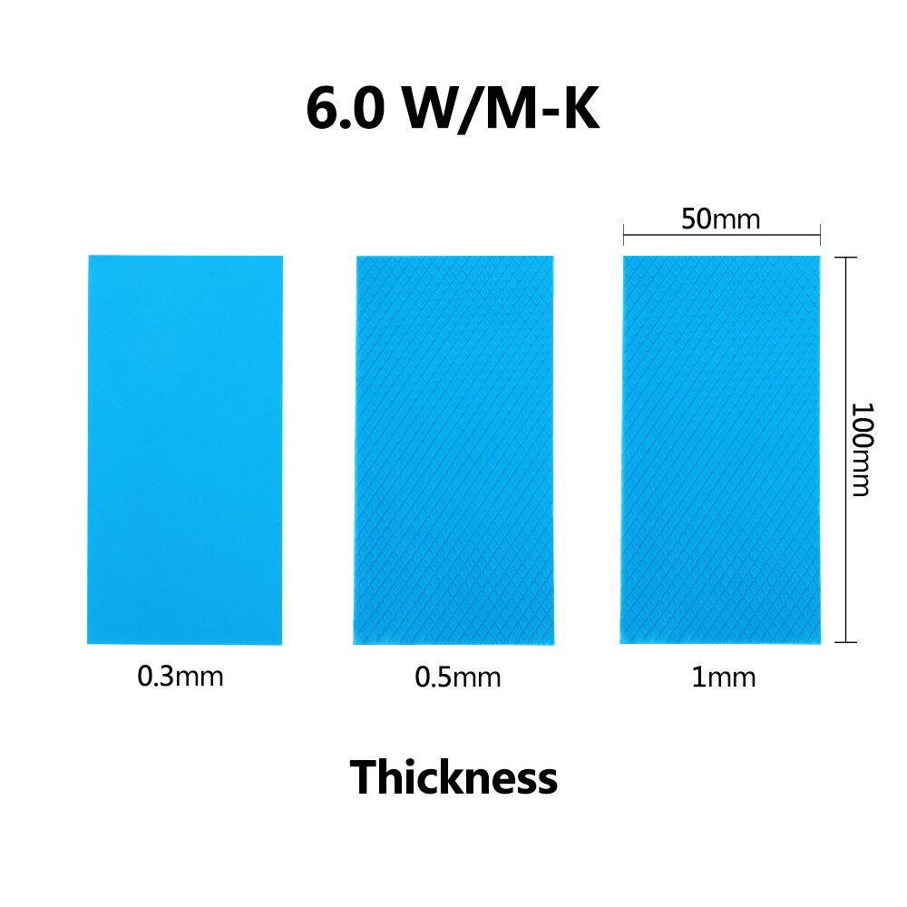 Computer GPU CPU Heatsink Cooling Conductive Silicone Thermal Pad 3Pcs 100mm*50mm Thickness 0.3/0.5/1mm conductivity 6/10W/M-K: 3pcsx6.0W