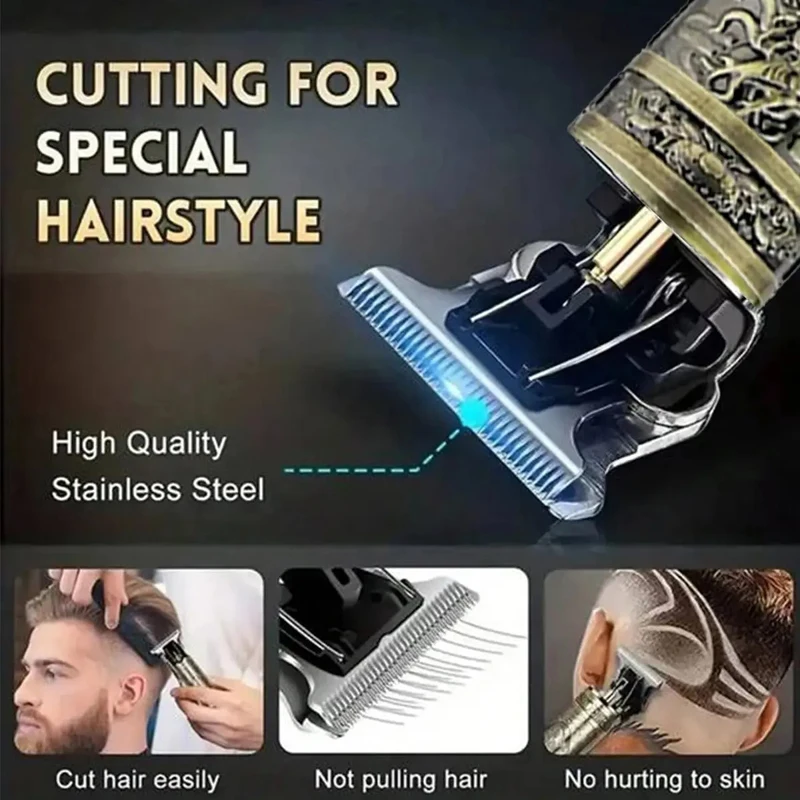 Electric Hair Trimmer for Men Wireless Beard Mustache Grooming Kit Powerful Facial Hair Clipper for Barber Shop