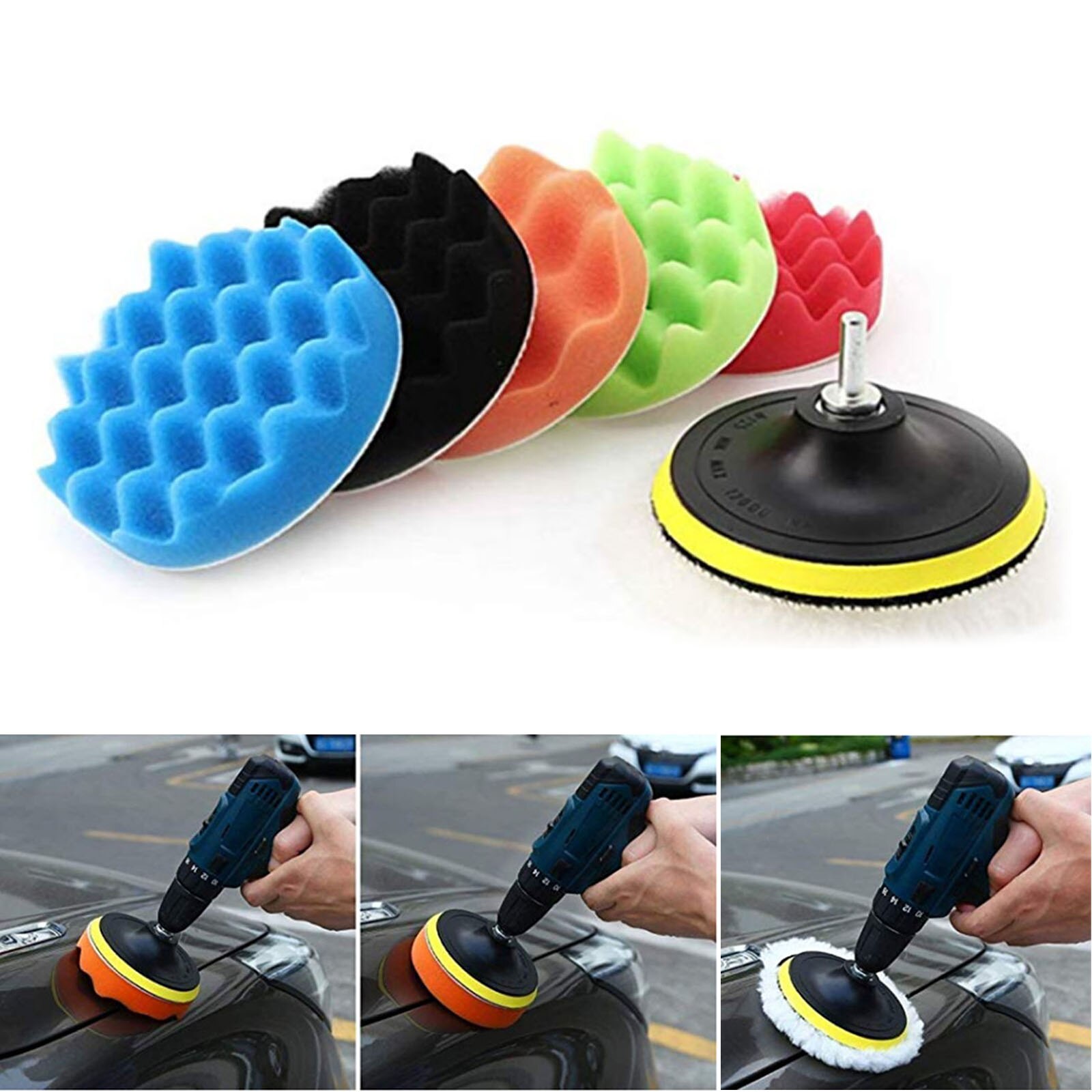 Polishing Drill Adaptor Polisher Sponge Pad Polish Pad Thread Buffing Pad Kit Wool Buffer Set 4 Inch Sponge Polishing Pad Kit