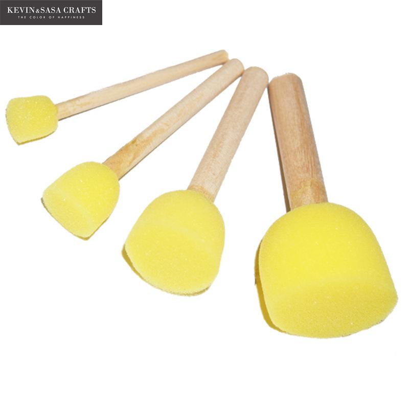 Pincel de esponja para pintar con acuarela para niños, suministros de arte, conjunto de pinceles, esponja corporal de madera para pelo, pintura al óleo de 4 tamaños, 4 Uds./venta