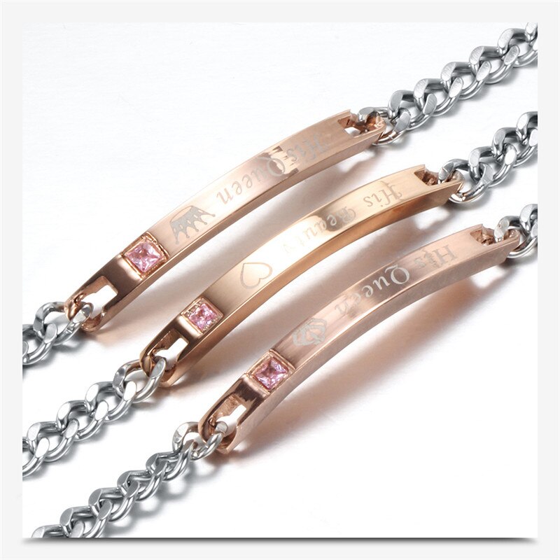Modyle sa reine son roi noir couleur or Rose femmes hommes chaîne cristal Couple Bracelet pour hommes directe