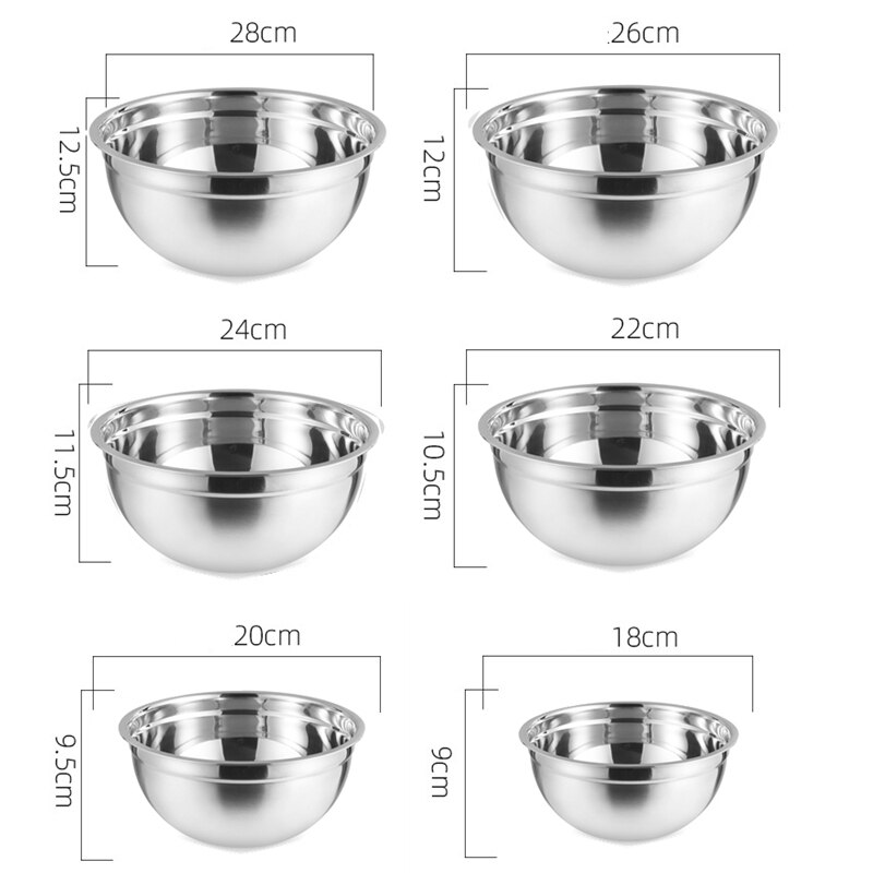 Multi-tamanho de aço inoxidável conjunto de bacias de salada de frutas de nidificação tigela de salada de cozinha de armazenamento de alimentos tigela de mistura de cozinhar para preparar: 18-28cm Bowls Set