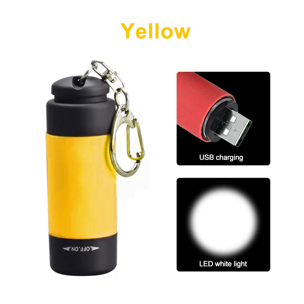 Portable Mini Torch Light USB Rechargeable Pocket Keychain Flashlights Waterproof Outdoor Hiking Mini Camping Lamp Lantern Torch: Blue