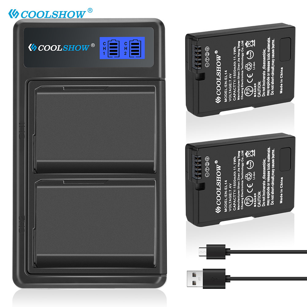 Enel 14 batteri 1500 mah til nikon  d3100 d3200 d3300 d3400 d3500 d5600 d5100 d5200 p7000 p7100 p7800 el14 batteri
