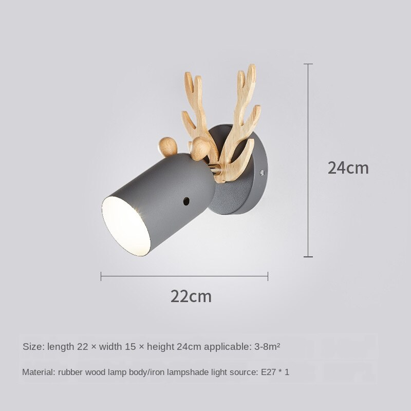 Wandlamp van ijzeren gewei, ganglamp, kinderkamerlamp, bedlamp in scandinavische stijl, lamp van smeedijzeren hout