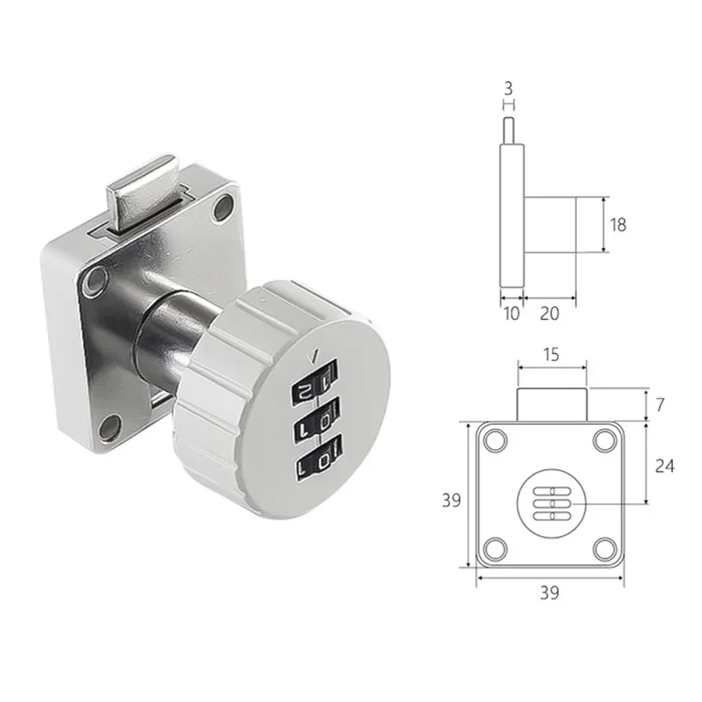 Drawer Code Lock 3 Digit Combination Password Keyless Drawer Cam Lock Cabinet Mail Box Wardrobe Furniture Door Hardware: Silver